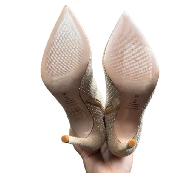 NEW Schutz Women's Sybil Suede & Rhinestone Beige Booties Size 5B- $175 - Picture 6 of 9